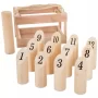 Natural Wooden Throwing Game-Complete Set, 12 Numbered Pins, Throwing Dowel, Carrying Crate-Outdoor Lawn Games For Adults and Kids by Hey! Play!, 7.1" x 11.1" x 7.25"