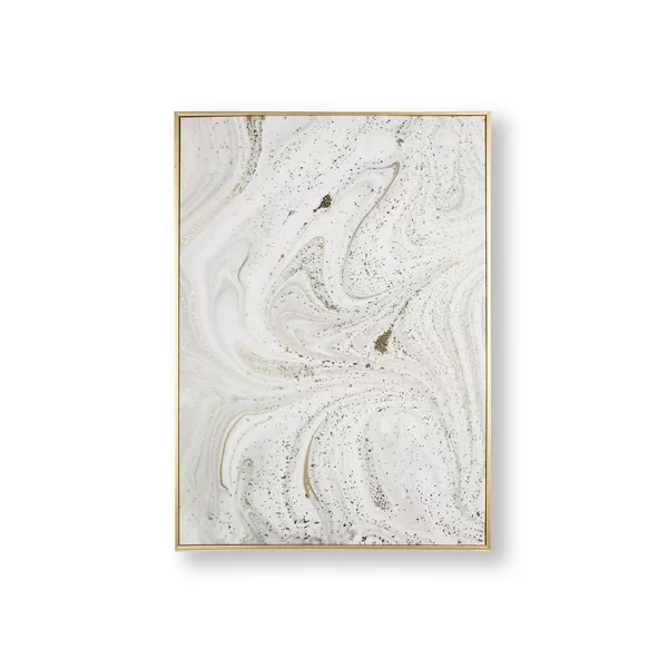Bring luxury and glamour to your walls with this beautiful marble luxe framed canvas. The natural marble print created in calming tones of grey creates beautiful shapes perfectly highlighted with hints of gold metallic. Finished off perfectly this stunning wall art design features a gold box frame which creates definition on the wall. 20" x 27.5" x 2" 4 lbs Gold metallic foil embellished canvas 2 inch gold box frame Style: Abstract Use fixings suitable for your wall type. Recommended for bedrooms and living areas. Canvas Clean with a dry soft cloth. Imported
