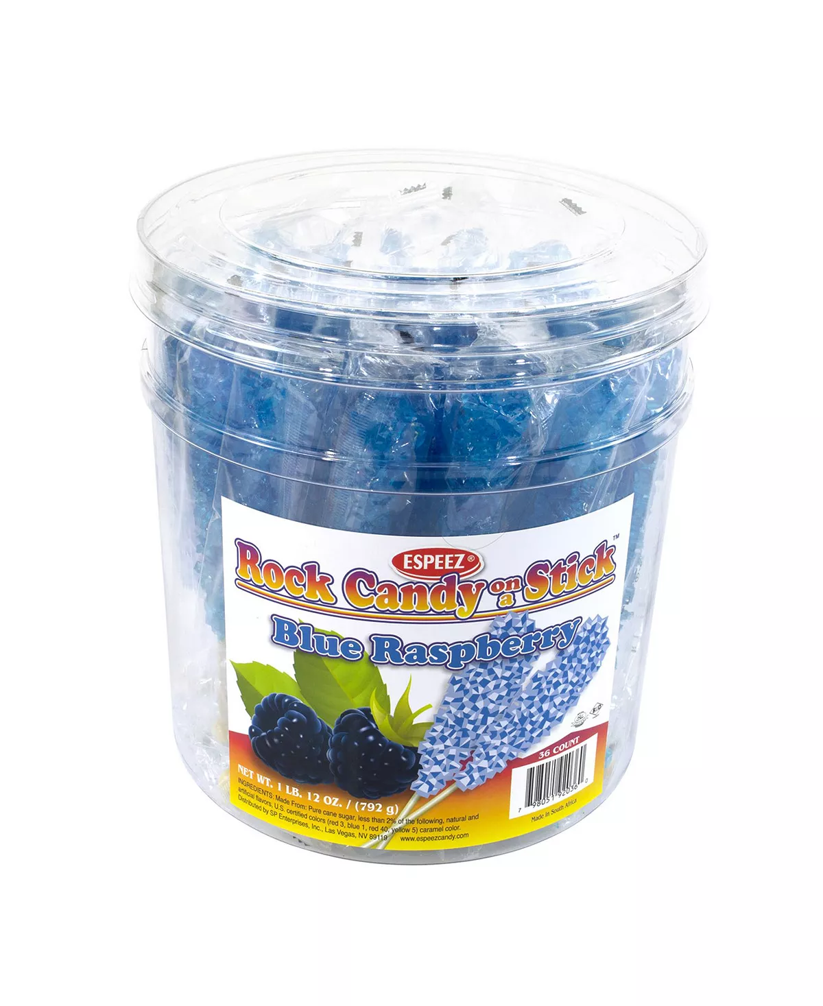 Royal Blue Raspberry-Flavored Rock Candy Sticks, 36 Count