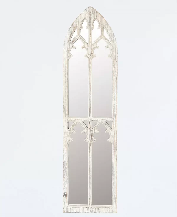 Weathered White Wood Cathedral Framed Wall Mirror.jpg