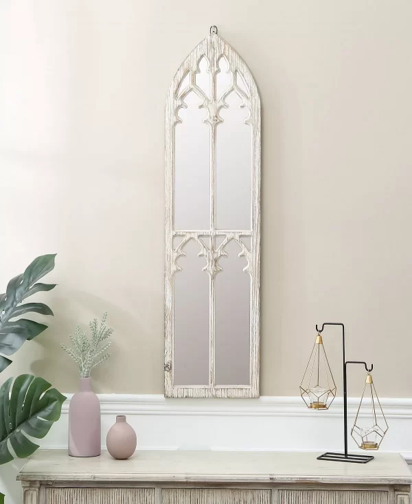 Weathered White Wood Cathedral Framed Wall Mirror.jpg